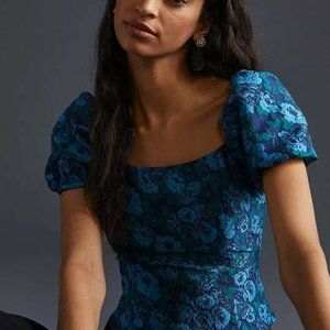 Anthro Puff Sleeved Jacquard Blouse 8